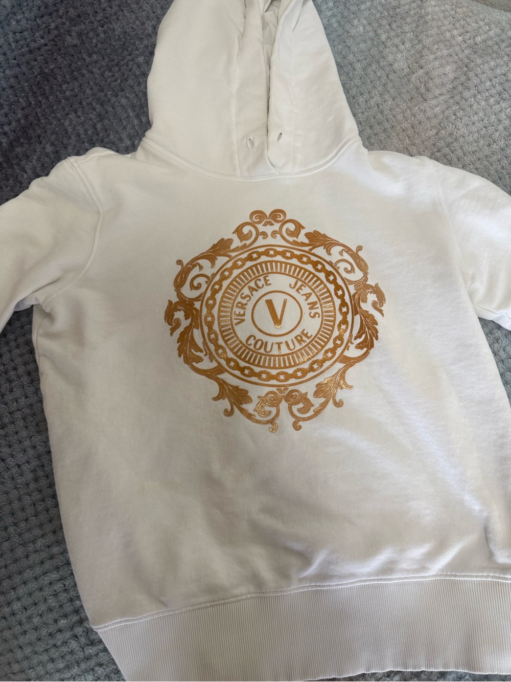 Versace Jeans Collection White Kids Hoodie with Gold Crest Print